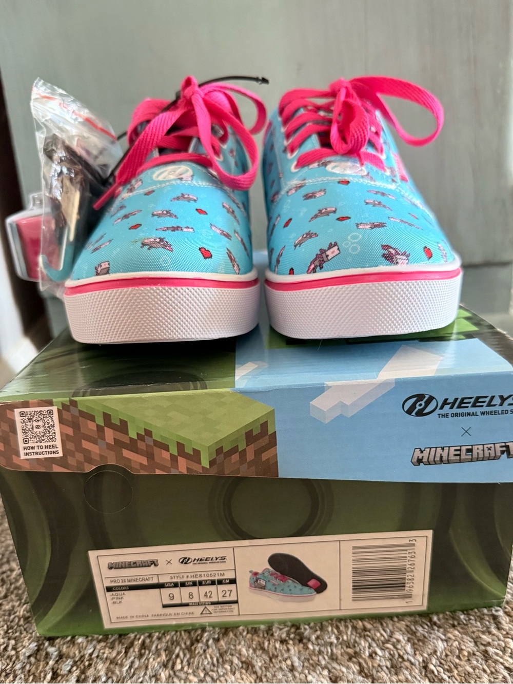 Heelys Women’s Blue Sneakers with Pink Accents - Minecraft Print